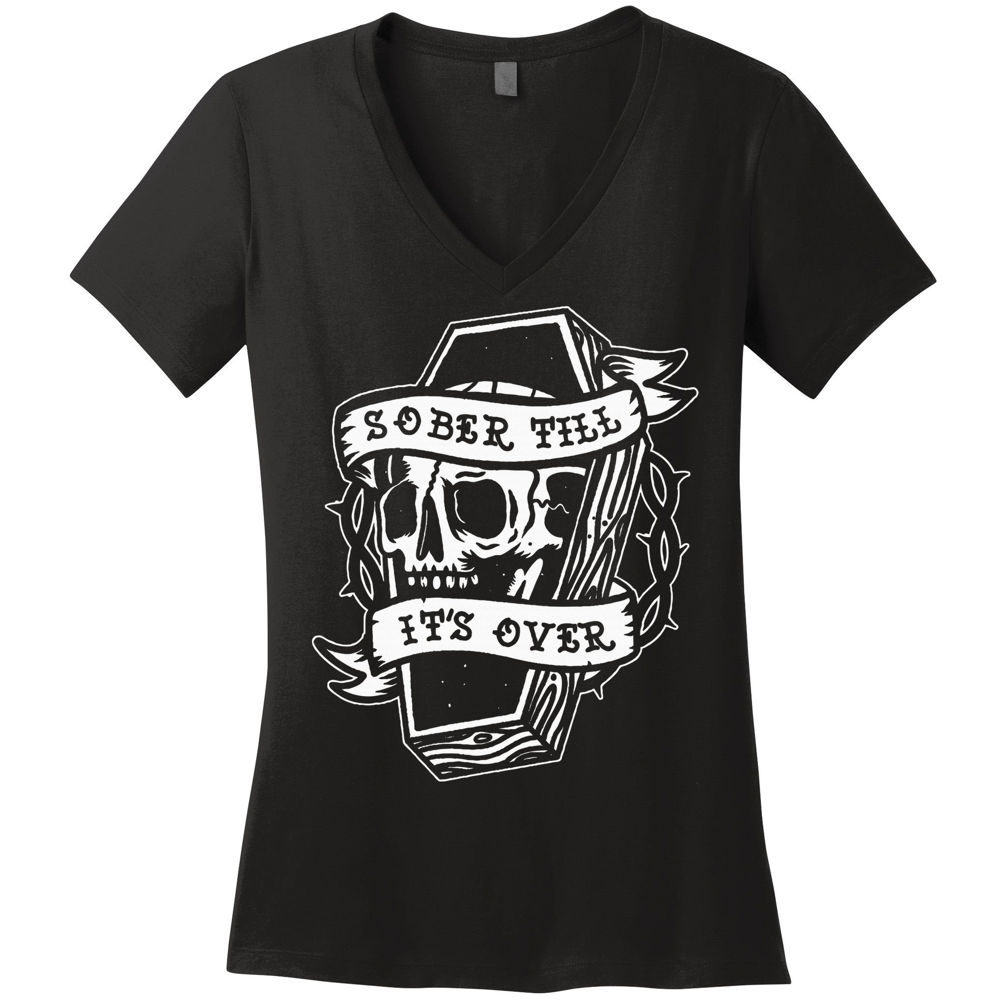 Sober Till ItS Over Aa Na Gift Recovery 12 Steps Sobriety Women's V-Neck T-Shirt