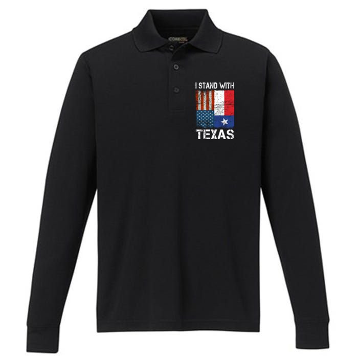 Support Texas I Stand With Texas Texan Flag Close The Border Performance Long Sleeve Polo