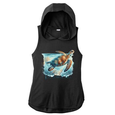 Sea Turtle Islamorada Florida Keys Ladies PosiCharge Tri-Blend Wicking Draft Hoodie Tank