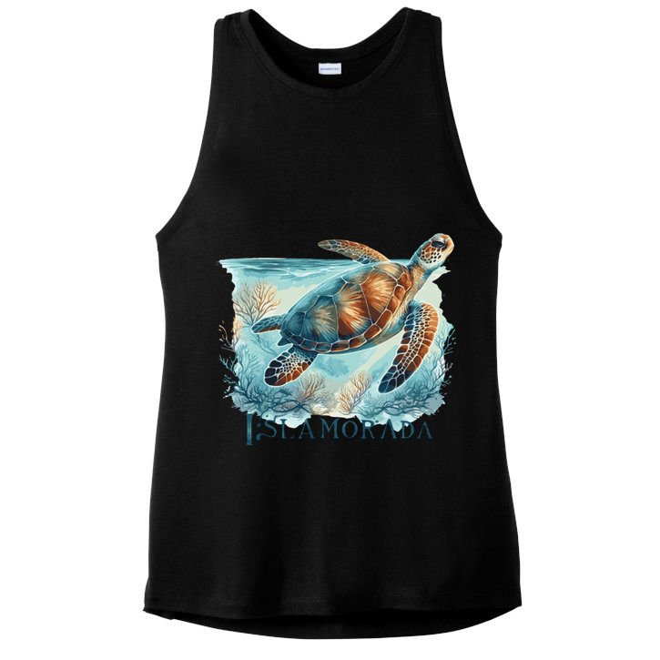 Sea Turtle Islamorada Florida Keys Ladies PosiCharge Tri-Blend Wicking Tank