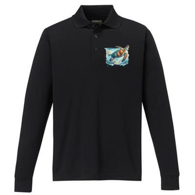 Sea Turtle Islamorada Florida Keys Performance Long Sleeve Polo