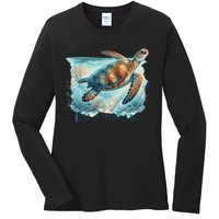 Sea Turtle Islamorada Florida Keys Ladies Long Sleeve Shirt