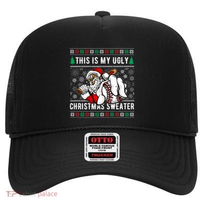 Santa This Is My Ugly Christmas Baseball Ball Gift High Crown Mesh Back Trucker Hat
