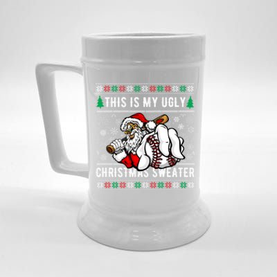 Santa This Is My Ugly Christmas Baseball Ball Gift Beer Stein