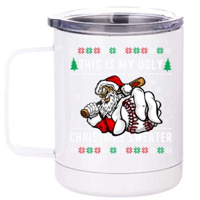 Santa This Is My Ugly Christmas Baseball Ball Gift 12 oz Stainless Steel Tumbler Cup