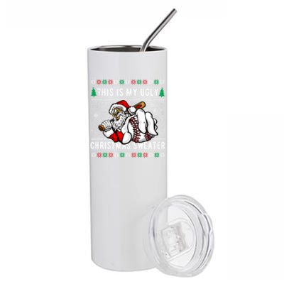 Santa This Is My Ugly Christmas Baseball Ball Gift Stainless Steel Tumbler