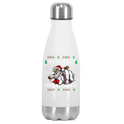 Santa This Is My Ugly Christmas Baseball Ball Gift Stainless Steel Insulated Water Bottle