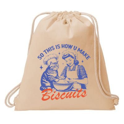 So This Is How You Make Biscuits Funny Meme Cat Baking Retro Drawstring Bag