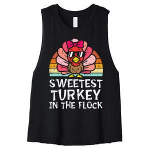 Sweetest Turkey In The Flock Thanksgiving Women's Racerback Cropped Tank