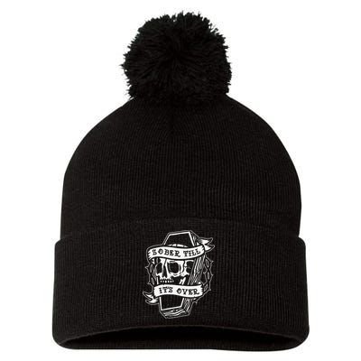 Sober Till It's Over AA NA Recovery Alcoholics Anonymous Pom Pom 12in Knit Beanie