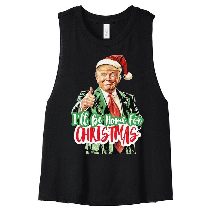 Santa Trump I’Ll Be Home For Christmas Women's Racerback Cropped Tank