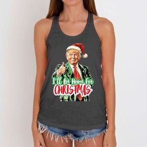 Santa Trump I’Ll Be Home For Christmas Women's Knotted Racerback Tank