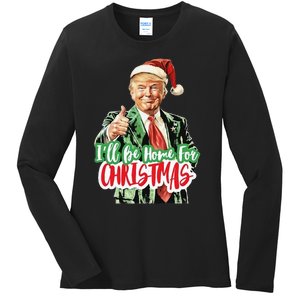 Santa Trump I’Ll Be Home For Christmas Ladies Long Sleeve Shirt