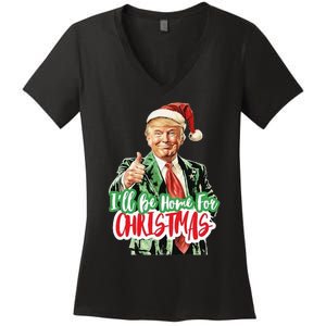 Santa Trump I’Ll Be Home For Christmas Women's V-Neck T-Shirt