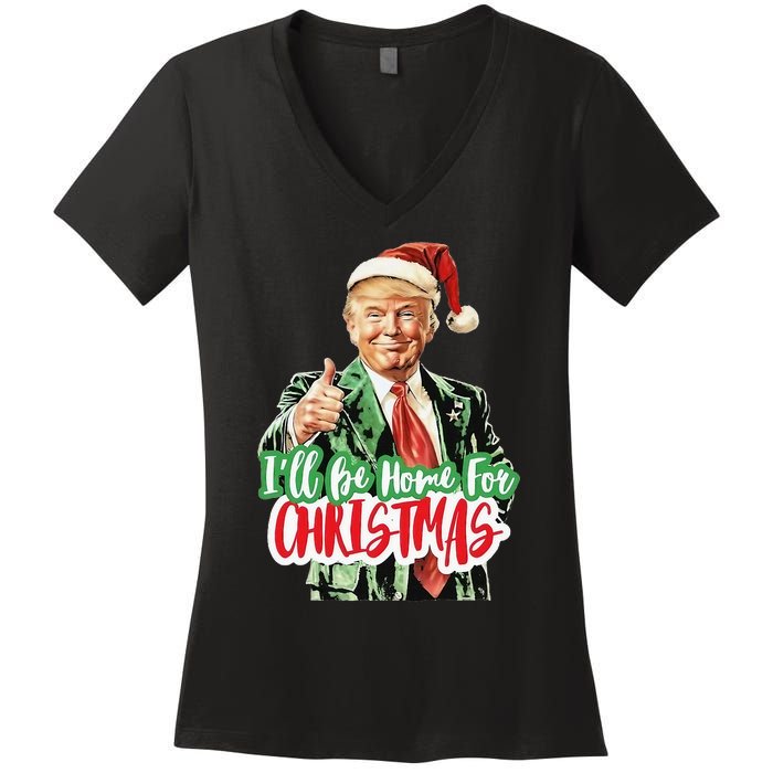 Santa Trump I’Ll Be Home For Christmas Women's V-Neck T-Shirt