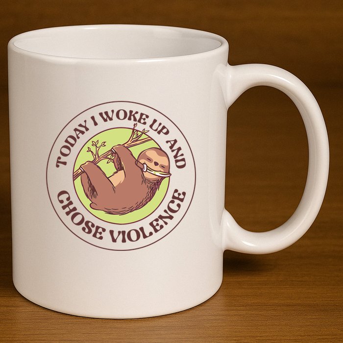 Sloth Today I Woke Up And Chose Violence 11oz C Handle Ceramic Mug