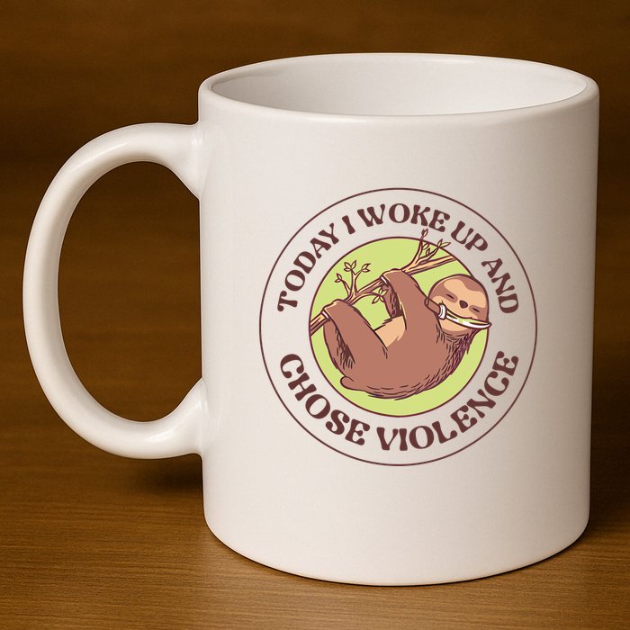 Sloth Today I Woke Up And Chose Violence 11oz C Handle Ceramic Mug