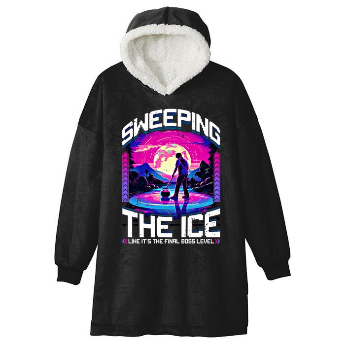 Sweeping The Ice Like It’S The Final Boss Level Curling Cute Gift Hooded Wearable Blanket