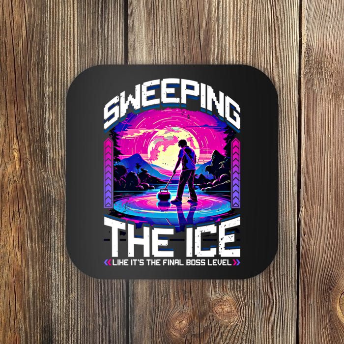 Sweeping The Ice Like It’S The Final Boss Level Curling Cute Gift Coaster