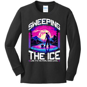 Sweeping The Ice Like It’S The Final Boss Level Curling Cute Gift Kids Long Sleeve Shirt