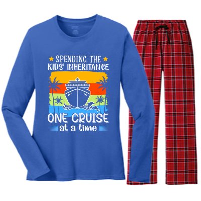 Spending The  Inheritance One Cruise At A Time Meaningful Gift Women's Long Sleeve Flannel Pajama Set 