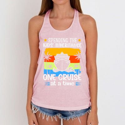 Spending The  Inheritance One Cruise At A Time Meaningful Gift Women's Knotted Racerback Tank