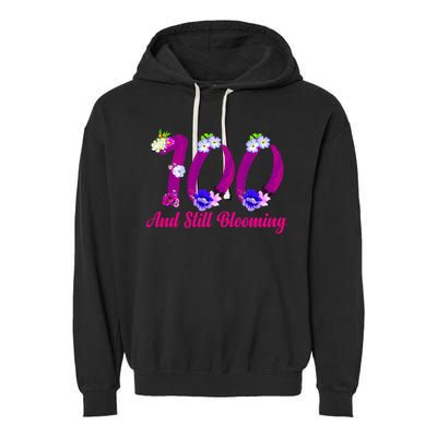 Still Blooming 100th Birthday Flowers Garment-Dyed Fleece Hoodie