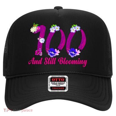 Still Blooming 100th Birthday Flowers High Crown Mesh Back Trucker Hat