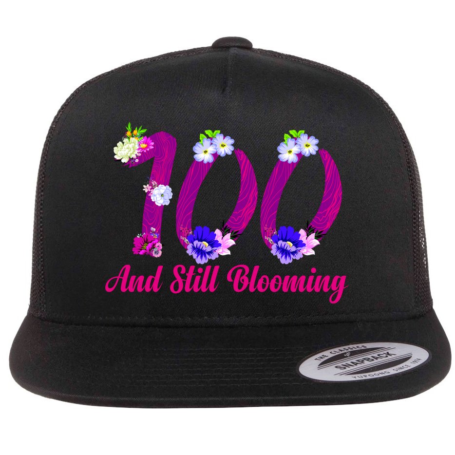 Still Blooming 100th Birthday Flowers Flat Bill Trucker Hat