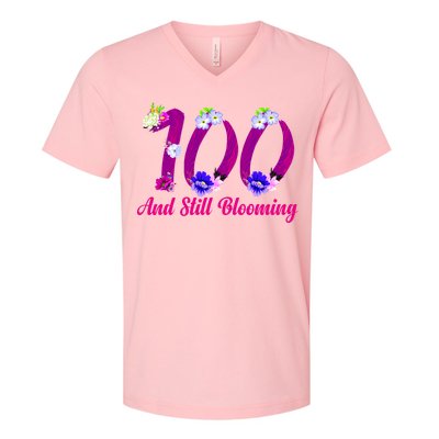 Still Blooming 100th Birthday Flowers V-Neck T-Shirt
