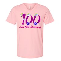 Still Blooming 100th Birthday Flowers V-Neck T-Shirt