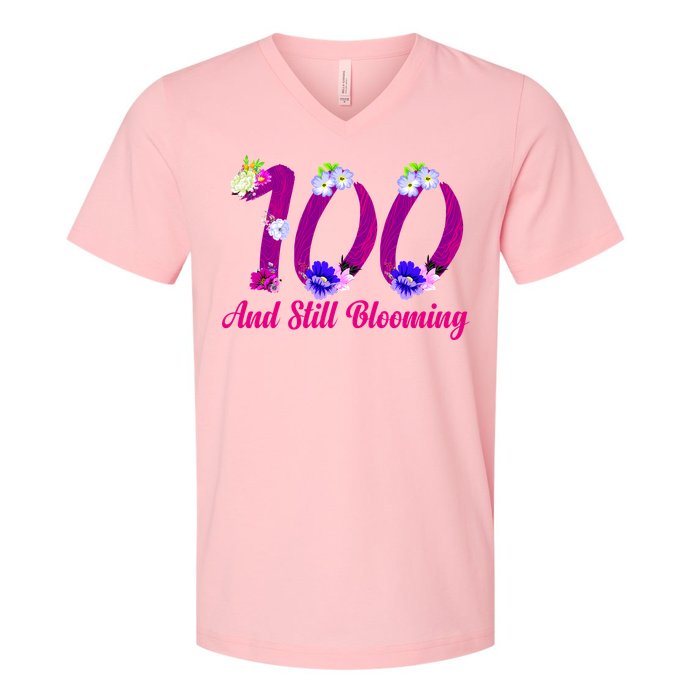 Still Blooming 100th Birthday Flowers V-Neck T-Shirt