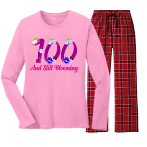 Still Blooming 100th Birthday Flowers Women's Long Sleeve Flannel Pajama Set 