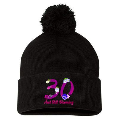 Still Blooming 30th Birthday Flowers Pom Pom 12in Knit Beanie
