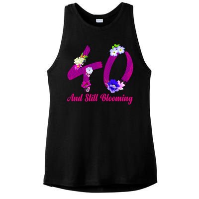 Still Blooming 40th Birthday Flowers Ladies PosiCharge Tri-Blend Wicking Tank