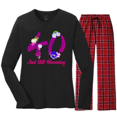 Still Blooming 40th Birthday Flowers Women's Long Sleeve Flannel Pajama Set 