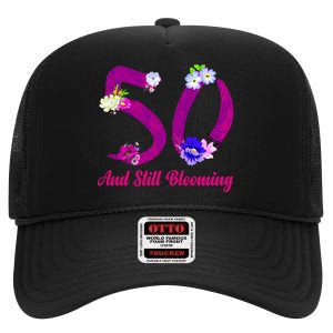 Still Blooming 50th Birthday Flowers High Crown Mesh Back Trucker Hat