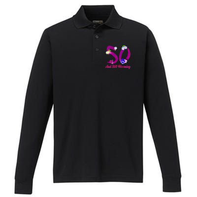 Still Blooming 50th Birthday Flowers Performance Long Sleeve Polo