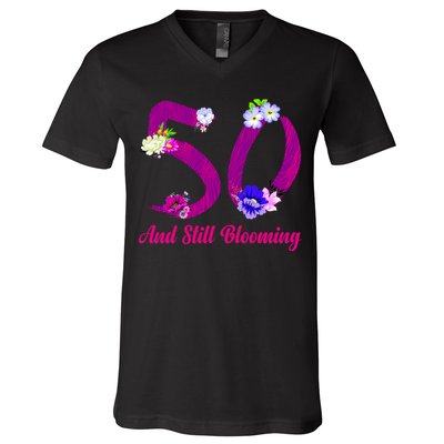 Still Blooming 50th Birthday Flowers V-Neck T-Shirt