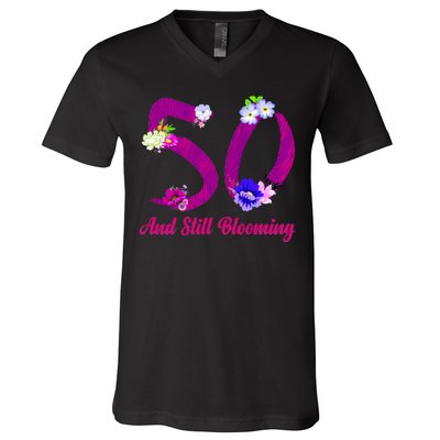 Still Blooming 50th Birthday Flowers V-Neck T-Shirt