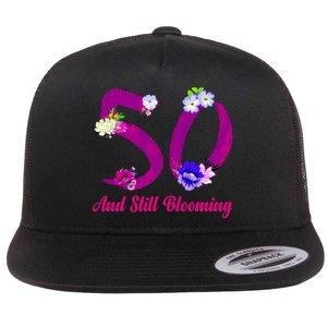 Still Blooming 50th Birthday Flowers Flat Bill Trucker Hat