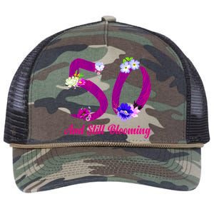 Still Blooming 50th Birthday Flowers Retro Rope Trucker Hat Cap