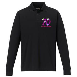 Still Blooming 70th Birthday Flowers Performance Long Sleeve Polo