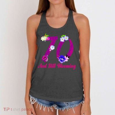 Still Blooming 70th Birthday Flowers Women's Knotted Racerback Tank