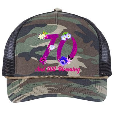 Still Blooming 70th Birthday Flowers Retro Rope Trucker Hat Cap