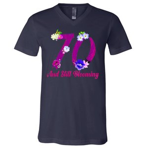 Still Blooming 70th Birthday Flowers V-Neck T-Shirt