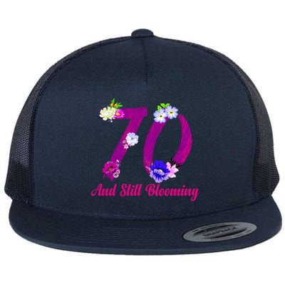 Still Blooming 70th Birthday Flowers Flat Bill Trucker Hat