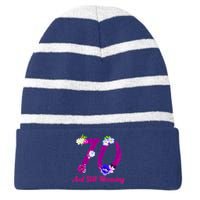 Still Blooming 70th Birthday Flowers Striped Beanie with Solid Band