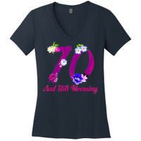 Still Blooming 70th Birthday Flowers Women's V-Neck T-Shirt