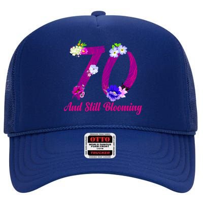 Still Blooming 70th Birthday Flowers High Crown Mesh Back Trucker Hat